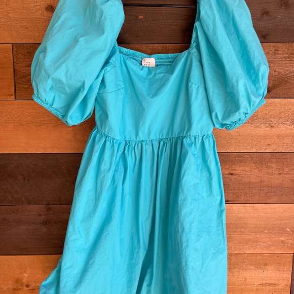 A New Day Women's Crepe Puff Short Sleeve Mini Dress - Solid Aqua Blue - Medium - Picture 2 of 3